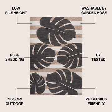 Allison Classic Beach Stripe And Monstera Leaf Indoor/Outdoor Area Rug